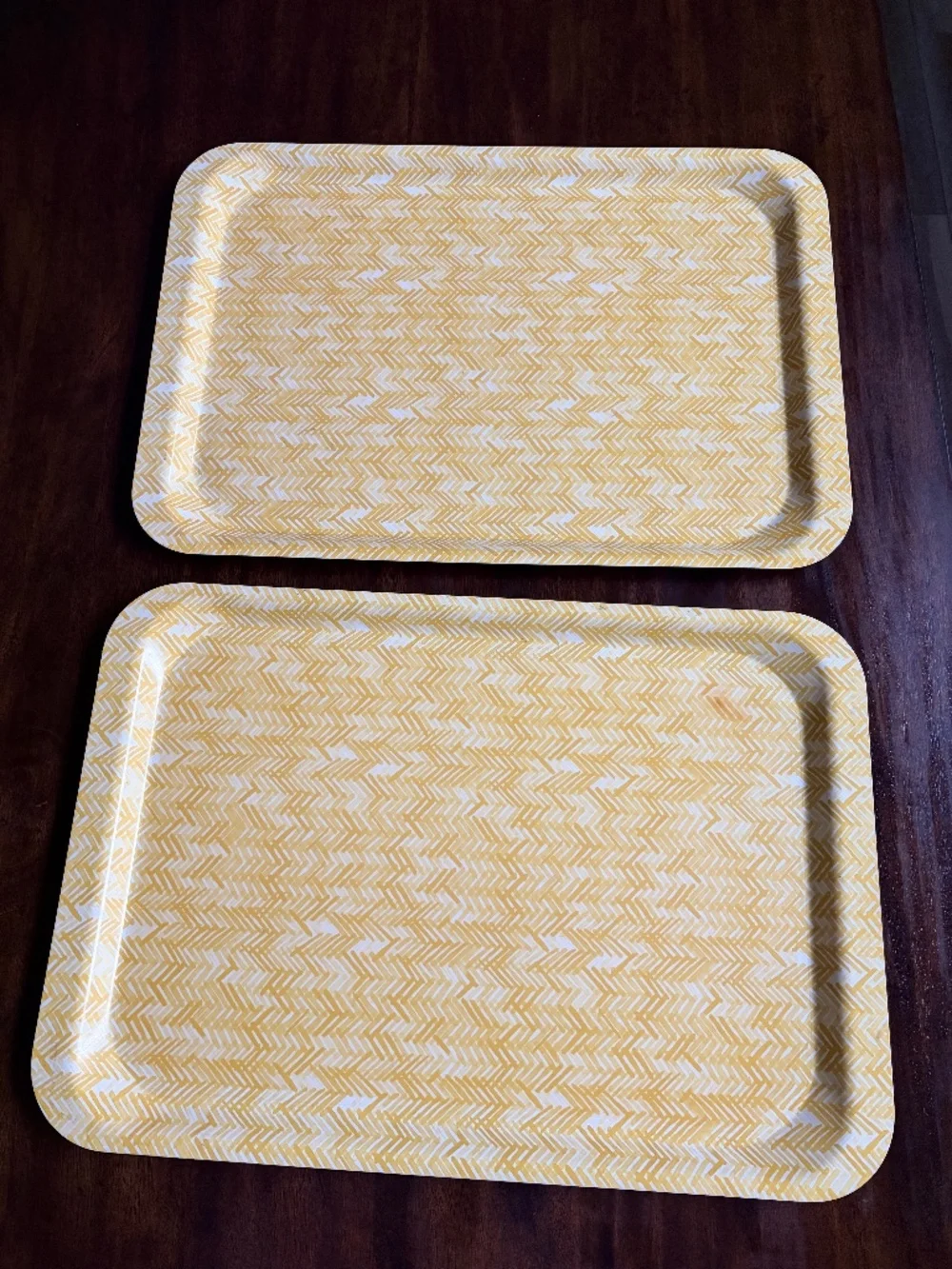 Crate & Barrel Trays | Yellow & White pattern | Set of 2